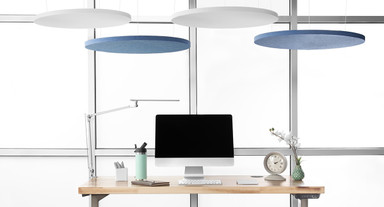 Work in a quiet space that absorbs extra decibels with the Circular Acoustic Ceiling Cloud