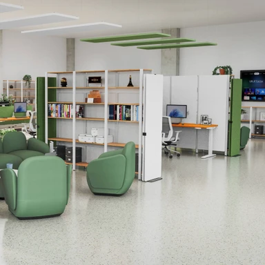From lounge seating to quiet workstations, overhead acoustics keep every zone calm
