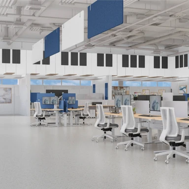 Keep focus in a busy open office with Acoustic Wall Panels to help reduce noise echo