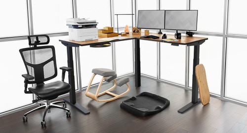 UPLIFT L-Shaped Standing Desk with a Fonthill Pear Custom Laminate desktop