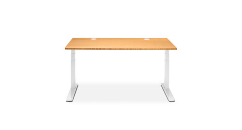UPLIFT 2-Leg Standing Desk in White with a Bamboo desktop.