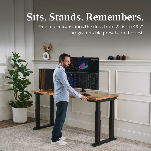 Sits. Stands. Remembers. Effortlessly shift to saved heights with one touch. Integrated soft-start/stop technology.
Lightning-fast. Whisper-quiet