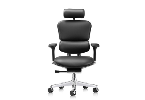 The Raynor Ergohuman Leather Chair with Headrest is available with a padded black leather seat, seat back, and headrest
