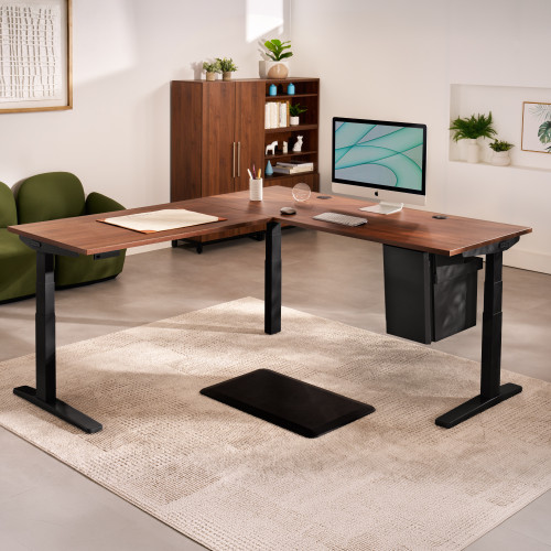 The Standing Desk Mat used with an UPLIFT L-Shaped Standing Desk