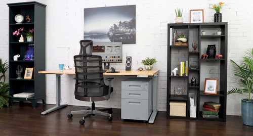 3-Drawer Square File Cabinet with Birch Butcher Block Solid Wood UPLIFT Standing Desk