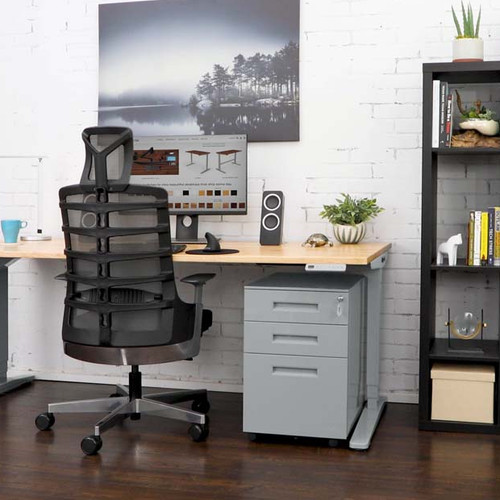 3-Drawer Square File Cabinet with Birch Butcher Block Solid Wood UPLIFT Standing Desk