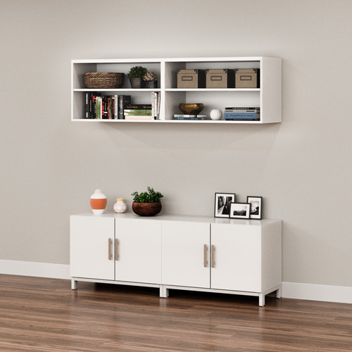 Create a storage wall by pairing the MoPac Overhead Cabinet with other MoPac pieces