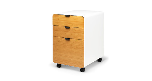 White 3-Drawer File Cabinet with natural Moso bamboo Drawer Fronts