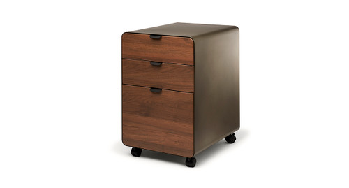 Industrial style 3-Drawer File Cabinet with Greenguard-Gold certified walnut laminate Drawer Fronts