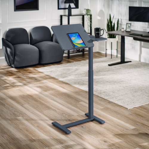 Sidekick Adjustable Table in Blue Gray paired with the Dillo Lounge Chair