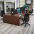 Crestview Single Monitor Arms mounted to 72" x 30" Walnut Laminate UPLIFT Standing Desks
