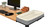 A Desk Pet Bed on a Desk Extension mounted to a 60" x 24" Bamboo UPLIFT Standing Desk