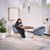 Rivervue lounge Chairs in Basalt Blue with pine base, paired with a Cafe Table by UPLIFT Desk