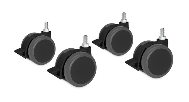 Four caster wheels, all black with gray tops