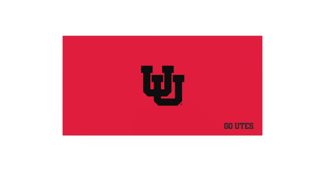Red flag or banner featuring a black Utah Utes logo centered and small black 'GO UTES' text in the bottom right.