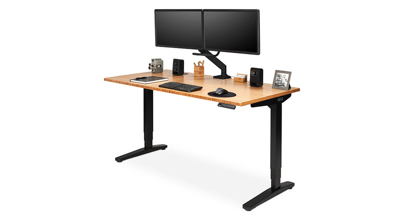 Dual Monitor Desk Mount with desk clamp and bolt through mounting