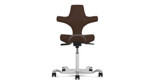 The Capisco Chair (Customizable) in Lena Nutmeg Leather with Silver Base and stool seat height