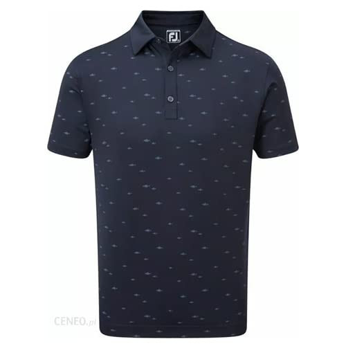 New Men's FootJoy School of Fish Print Golf Shirt - Navy - 29610