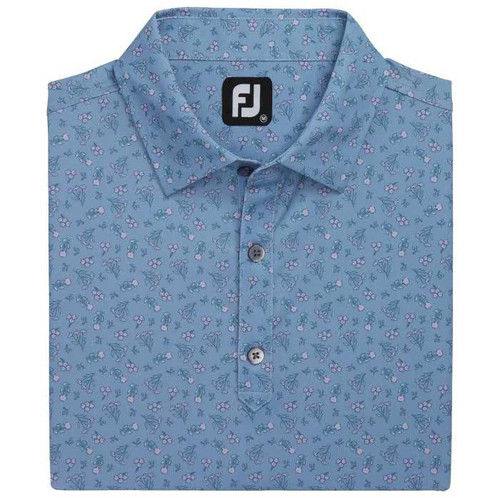 New Men's FootJoy Mini Floral Lisle Polo Golf Shirt  - Denim/Purple - 25378