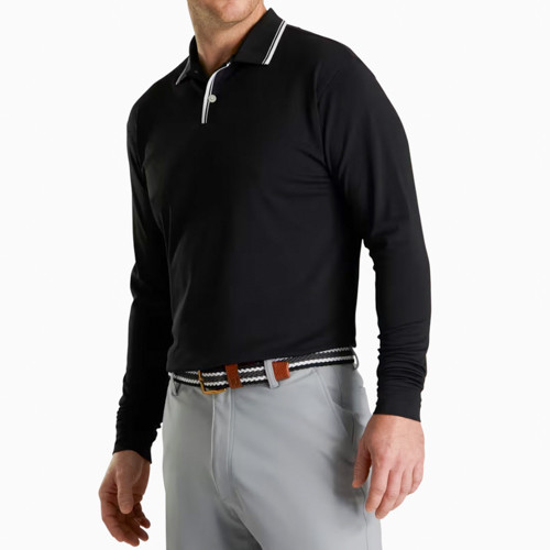 New Men's FootJoy Pique Lightweight Sun Protection Golf Polo - Black - 28496