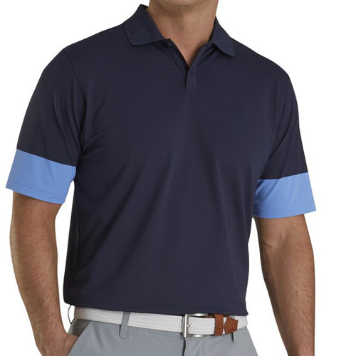 New Men's FootJoy Pique Block Sleeve Knit - Navy/Lagoon - 26565