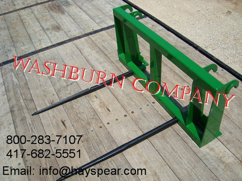 Hay Spear fits John Deere 840, 2 Spears 48" Long Spikes
Individual hay spears are rated at 3000 lbs. at 30" load center

