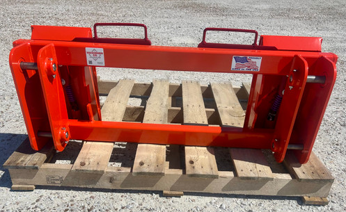 Washburn Company makes a Kubota 4065 and MX5000 series to universal skid steer. This conversion will pin directly on to your Kubota 4065 or MX5000 loader. Comes with all new 1" pins and allow you to use any skid steer equipment directly from your Kubota tractor. The Kubota 4065 plates are cut 3/8" grade 50 plate and can be upgraded to 1/2" plate for $200.00. The unit will come powder coated Kubota orange and features safety red handles. Stop in today at 172 NE 1st Ln. in Lamar, Mo USA or call us at 800-283-7107 to get in line for your new easier quick attach system.