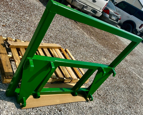Adapts to JD H480 series (Euro, Global attach). JD H480 also known as a EURO 2. John Deere H480 2 hay spear round or square bale hay mover. Bale spikes rated at 1500 a piece, 3000# together at a 30" center. Built standard with cross bolt style bale spears. Your choice of bale spear at checkout, 33", 39" or 48". Hay Mover John Deere H480 2- 48" Spear w/ Topper, hay spear for john deere h480 loader, tractor bucket bale spear, tractor bucket bale
spike, hay spear for john deere loader, hay spears tractor, bale spear for implement,
loader hay spear .