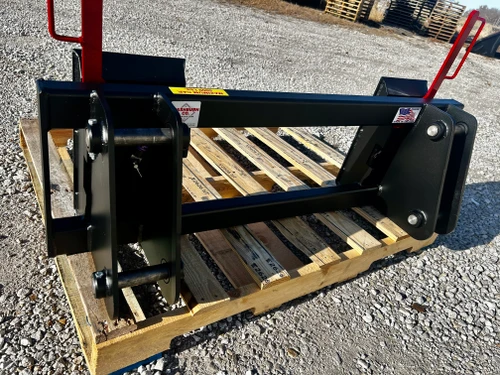 Washburn Company has made a New Holland and Ford 445 to universal skid steer conversion. This adapter is made with 3/8" or 1/2" NH/FORD 445 brackets. Washburn Company makes our skidsteer latchbox plates out of 3/8" or upgraded 1/2" plates for anything over 7500#.  PIN ON New Holland/Ford 445/445D to convert to standard skid loaders
Replaces original attachment hitch hookup with Standardized skid steer or skid loader hookup.
Heavy duty construction throughout.