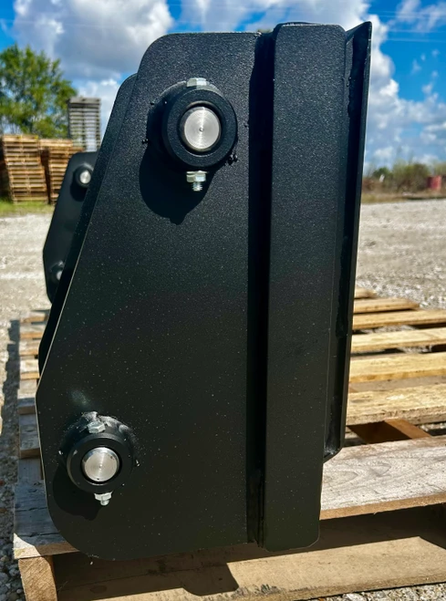 Great Bend M110 to universal skid steer. You will pull your pins, hook up with new pins and this will allow you to run universal skid steer equipment from your great bend M110. Comes with (4) 1 1/8" pins. 5000# lifting capacity.