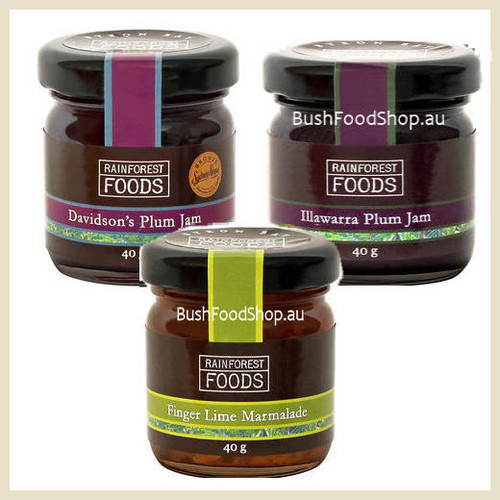 Mini Jam gift set -  finger lime, davidsons plum, rainforest foods, taste australia, bush food shop, macadamia