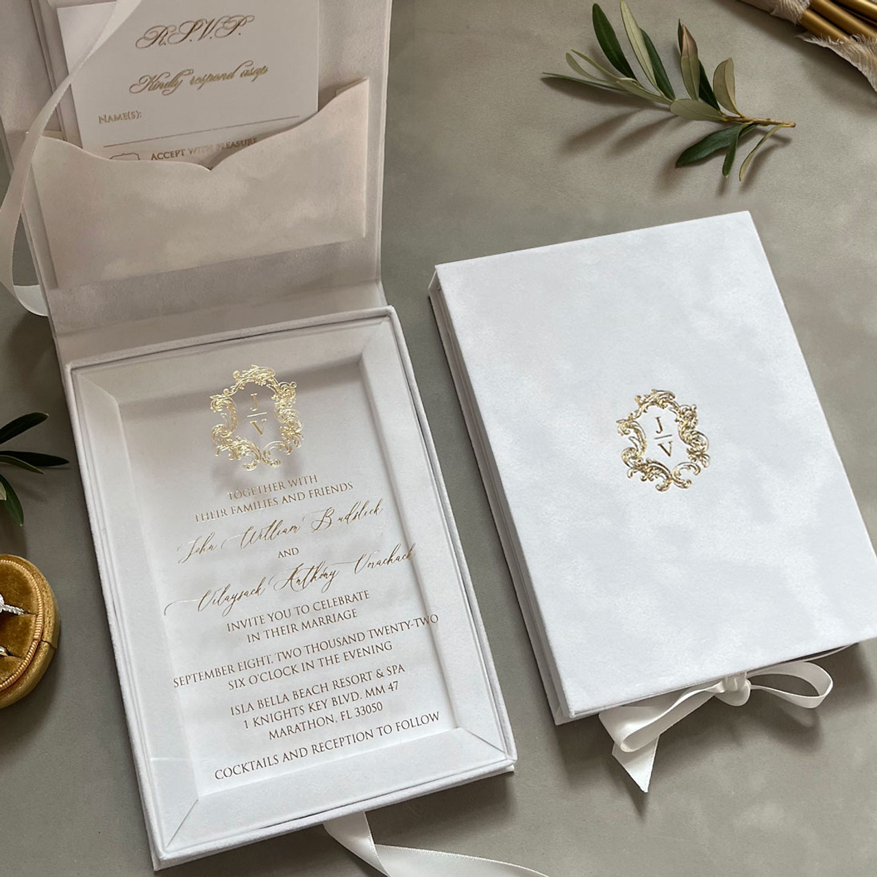 Matte White Folding Packaging Box - Luxury Wedding Invitations