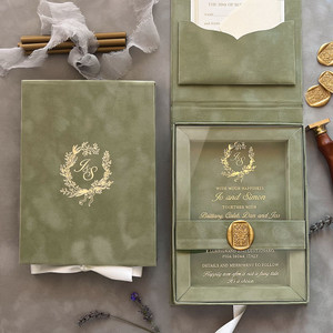 sage green boxed wedding invitations