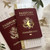Sample of Passport Wedding Invitations in Burgundy & Gold