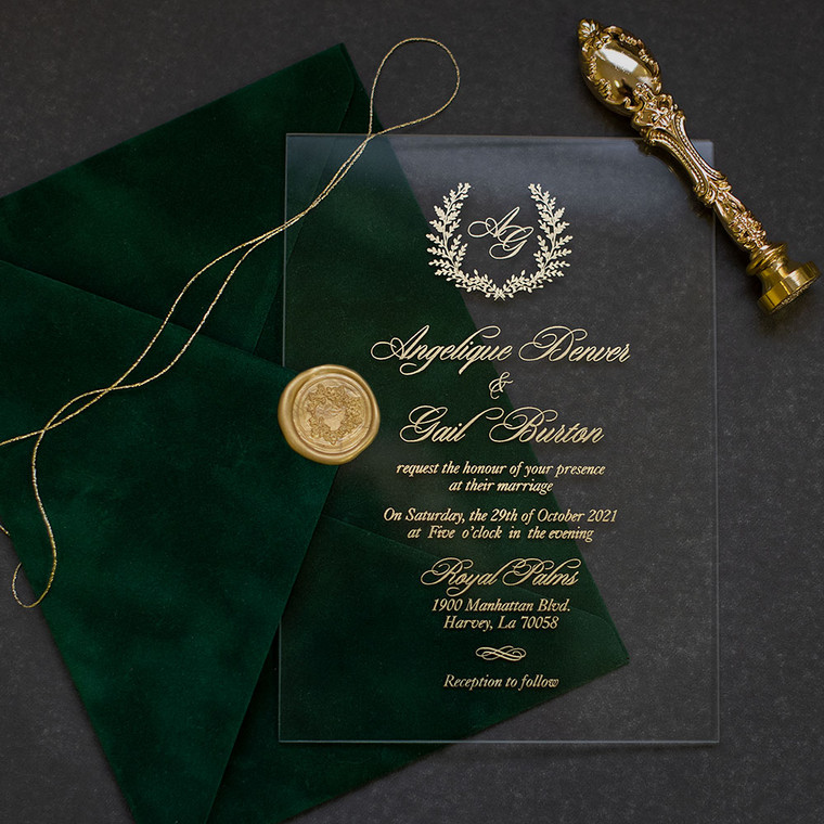 Sample of Velvet Glass Emerald Green Wedding Invitations Polina Perri