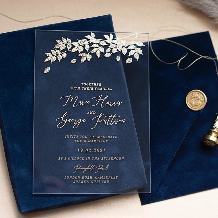 Sample of Foliage Navy Blue & Gold