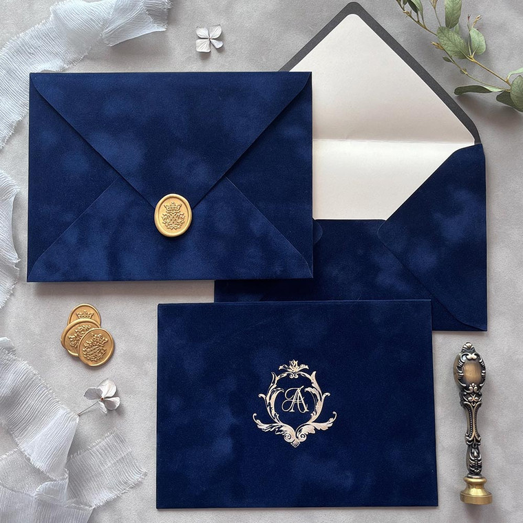 navy blue velvet envelopes