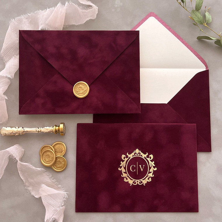 burgundy velvet envelopes