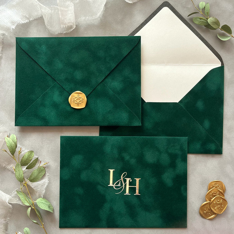 green velvet envelopes