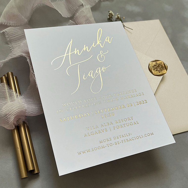Modern Wedding Invitations in Gold Foil - Polina Perri UK