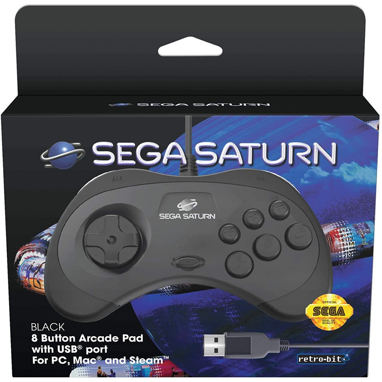 Retro-bit Sega Saturn Control Pad Model 2 USB - Black - Micro Center