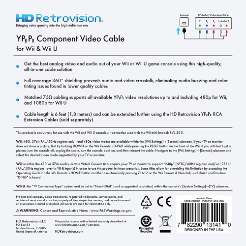 HD Retrovision Wii / Wii U Premium YPbPr Component Cable
