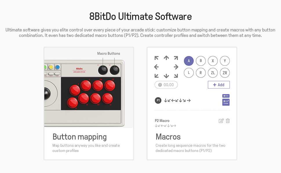 8BitDo Arcade Stick with Bluetooth and 2.4G for Consoles & PC