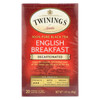 Twinings Tea Breakfast Tea - English Decaffeinated - Case of 6 - 20 Bags