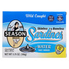 Season Brand Sardines - Skinless and Boneless - in Water - Salt Added - 3.75 oz - case of 12