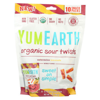 Yumearth Organics - Organic Sour Twists - Watermelon Lemonade - Case of 12 - 10/.7 oz.
