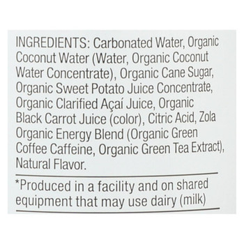 Zola - Organic Hydrating Energy Drink - Acai Berry - Case of 12 - 12 fl oz.