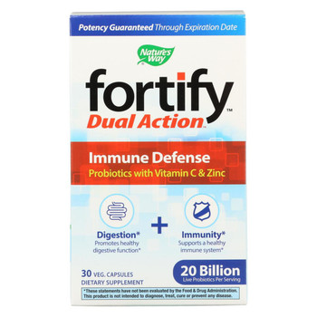 Nature's Way - Fortify Dual Action Immune Defense - Probiotics and Vitamin C - 30 Veg. Capsules