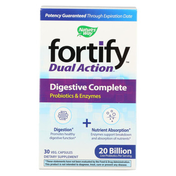 Nature's Way - Fortify Dual Action Digestive Complete - Probiotics and Enzymes - 30 Veg. Capsules