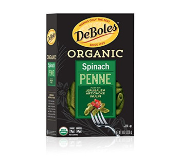 DeBoles - Organic Pasta - Penne Spinach - Case of 12-8 OZ